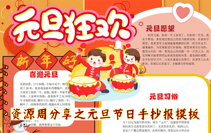 秦皇资源分享——元旦节日手抄报系列模板